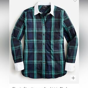 NWT J. Crew Green and Blue Plaid Button-Down Shirt classic size 4 blackwatch